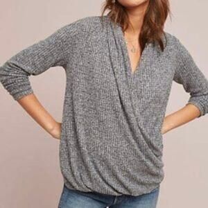 ANTHROPOLOGIE Akemi & Kin Woodruff Thermal Wrap Long Sleeve Heather Gray Large L